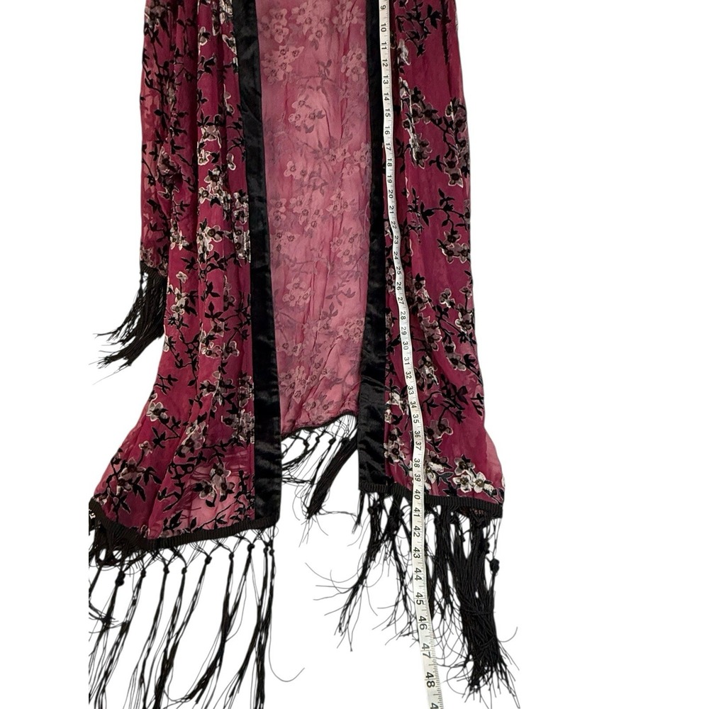 Velvet Burnout Kimono Fringe Duster 2x Boho Festival Layer Whimsigoth Dark Fairy